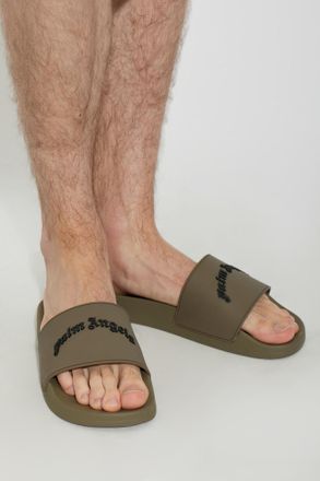 Palm Angels Logo Slide Sandals, Mens, Brown