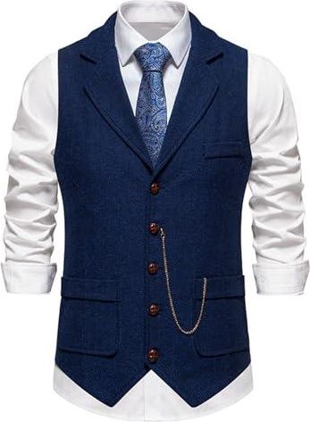 Gilet pour homme à double boutonnage en Laine Gris Clair col châle avec