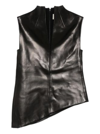 Khaite Von high-neck asymmetric top - women - Silk/Lambskin - 6 - Black