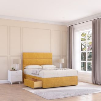Sloomy Texas Plush Velvet Memory Foam Bed Set With 2 Drawers, Mattress & Headboard in Gold | Size: Single