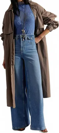 Free People Kellee High Rise Palazzo Jeans In Plaza Blue