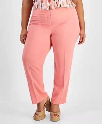 Bar III Chino Pants Womens Coral Rose Crepe Textured Straight Leg FTS1213