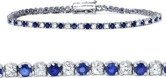Pompeii3 3ct Blue Sapphire & Diamond Genuine Tennis Bracelet 14K White Gold