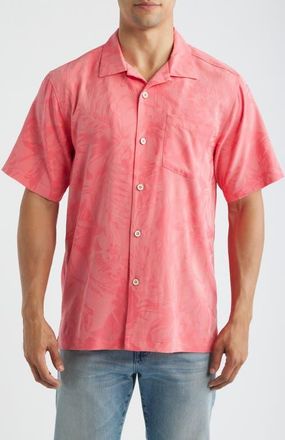 Tommy Bahama Coastal Ease Botanic Loom IslandZone Camp Shirt in Melon Berry at Nordstrom, Size Xxx-Large