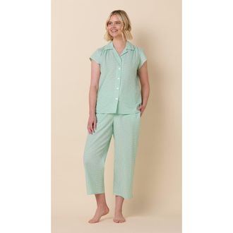 The Cats Pajamas Luxe Pima Capri Print Set in Classic Gingham Sea Green at Nordstrom, Size X-Small