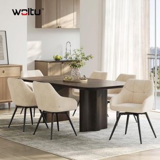 Woltu Woltu Sillas Giratorias (juego De 6), Sillas De Comedor Modernas De Terciopelo, Sillas Ergon&oacute;micas De Cocina Con Patas De Metal Para Sal&oacute;n, Beige