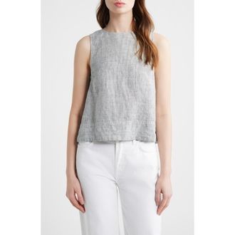 Madewell Pleated Linen Shell Top in Black White Mini Stripe at Nordstrom, Size Xx-Large