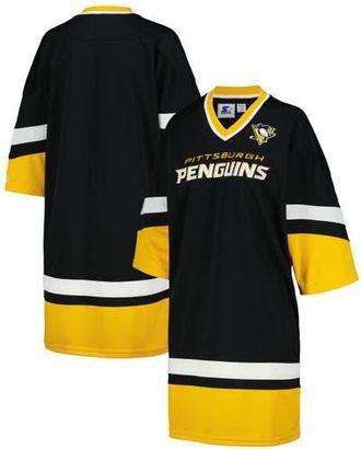 Starter Womens Starter Black Pittsburgh Penguins Hurry-Up Offense Boxy V-Neck Half-Sleeve Sneaker Dress at Nordstrom, Size X-Large