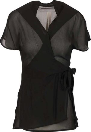 Rick Owens Overhemden, Dames, Zwart, M, Chiffon, Silk Wrap Top