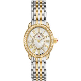 Michele Serein Oval Diamond & Mother-of-Pearl Bracelet Watch, 24mm x 27mm in Two-Tone at Nordstrom