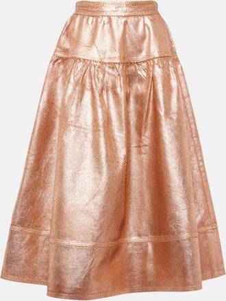 Ulla Johnson Astrid foiled denim midi skirt