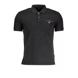 Napapijri Tops, Heren, Zwart, M, Katoen, Zwarte Katoenen Poloshirt Logo Borduurwerk
