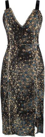 Erdem Teal and Gold Star Patterned Jacquard Dress Size XS