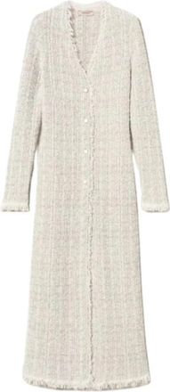 Twinset Lang Gebreid Vest met Lurex Jacquard - Dames - Lange truien - Grijs - XS - Katoen - Truien & Vesten
