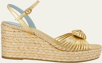 Valentino Garavani Royal Nappa Leather Laminata Wedge Espadrille Sandals