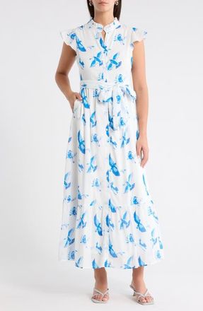 Sugarlips Lenira A-Line Dress in White Blue Combo at Nordstrom, Size X-Large