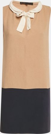 Maje Beige/navy Blue Crepe Neck-Tie Mini Dress