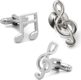 Cufflinks Inc. Music Notes Lapel Pin & Cuff Links Set in Silver at Nordstrom, Size 10-13
