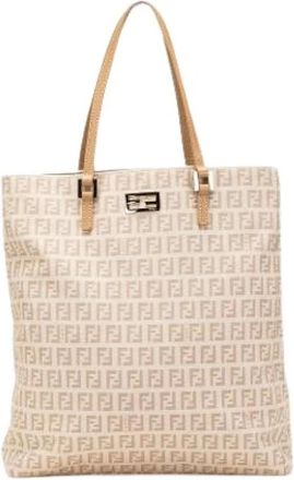 Fendi Pre-owned Tote Bags, female, Beige, Size: ONE SIZE Pre-owned Canvas Tote