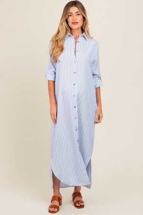 Pinkblush Striped Button Down Maxi Dress in Light Blue at Nordstrom, Size Medium