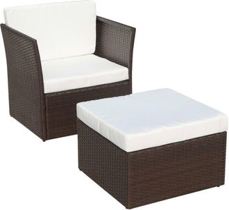 vidaXL Silla De Jard&iacute;n Con Taburete Poli Rat&aacute;n Marr&oacute;n Vidaxl