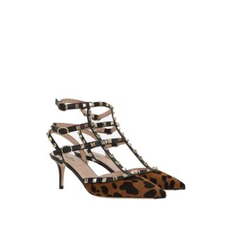 Valentino Garavani Womens Studded Calf Hair Heel Black Leather Upper