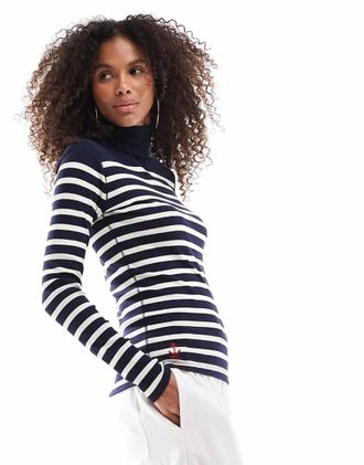 Polo Ralph Lauren Maglietta dolcevita a maniche lunghe color blu navy a righe con logo