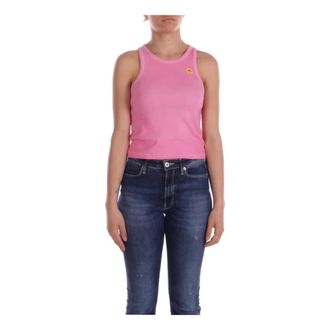 Barrow Barrow, Tops, Dames, Roze, S, Katoen, Logo Front Slim Katoen Elastaan Top