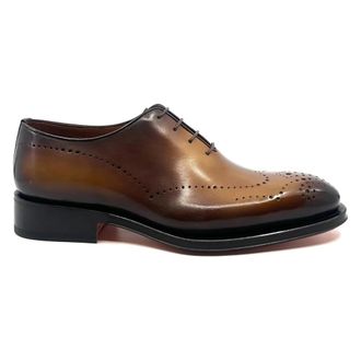 Santoni Richelieu One Cut - Heren - Nette schoenen - Beige - 41 1/2 EU - Leer - Schoenen