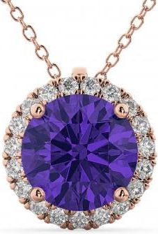 Allurez Halo Round Tanzanite & Diamond Pendant Necklace 14k Rose Gold (2.09ct)
