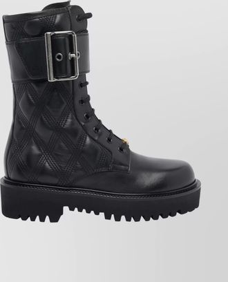 Valentino Garavani quilted combat booties buckle detail