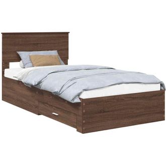 vidaXL Estructura De Cama Con Caj&oacute;n Roble Marr&oacute;n Y Plata 100 X 200 Cm Vidaxl