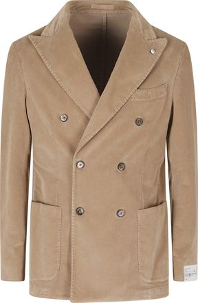 L.B.M. 1911 Dove Gray Ribbed Velvet Double-Breasted Jacket With Jeweled Button