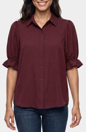 Liverpool L.A. Puff Sleeve Knit Snap-Up Shirt in Dark Oxblood at Nordstrom, Size X-Small
