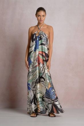 Elan Halter Maxi Dress In Moody Tropics