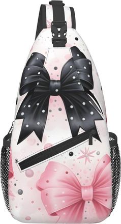 Generic Black And Pink Bow Crossbody Bag With Zipper Shoulder Bag Anti Theft Crossbody Bags For Outdoors Women Men