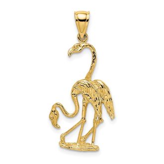 Diamond2Deal 14k Yellow Gold Solid Polished 3-Dimensional Double Flamingo Charm