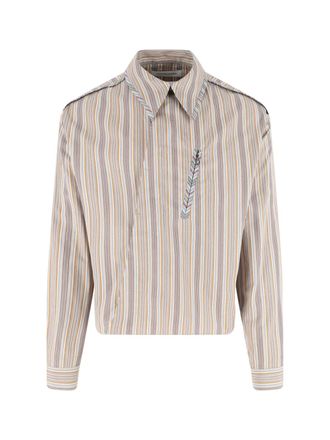 Kiko Kostadinov Beige Striped Diagonal Zip Shirt