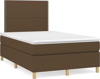 vidaXL Cama Box Spring Con Colch&oacute;n Y Led Tela Marr&oacute;n Oscuro 120x190 Cm Vidaxl