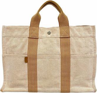 Herm&egrave;s Orange White Canvas Tote Bag (Pre-Owned)