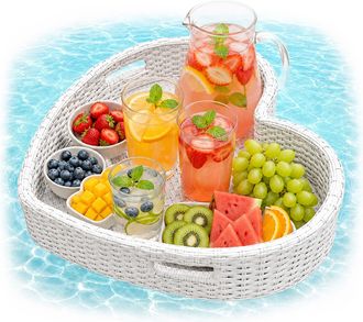 Relaxdays Relaxdays Bandeja Flotante En Forma De Coraz&oacute;n Para Piscina, Snacks Y Bebidas, 20&times;60&times;60 Cm, Rat&aacute;n, Insumergible, Blanca