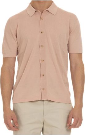 Roberto Collina Zachte Katoenen Gebreide Shirt Roze - Heren - Korte mouwen Overhemden - Roze - 2XL - Katoen - Overhemden