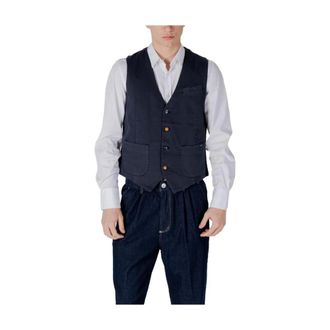 Gianni Lupo Blue Cotton Waistcoat with Button Detailing