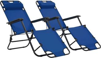 vidaXL Vidaxl - Tumbonas Plegables Con Reposapi&eacute;s 2 Unidades Acero Azul
