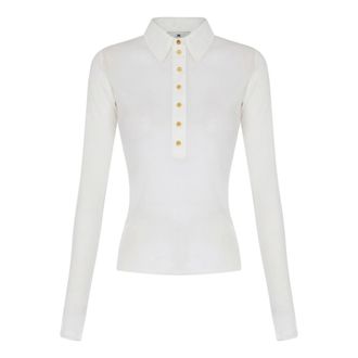 Elisabetta Franchi Polo van breisel en taft - Dames - Truien - Wit - Maat: M Taf