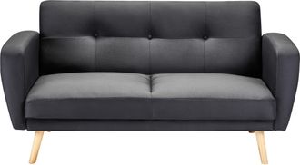 Beliani Sof&aacute; Cama Tapizado En Tela Negra 2 Plazas Patas De Madera Estilo Minimalista Moderno Florli