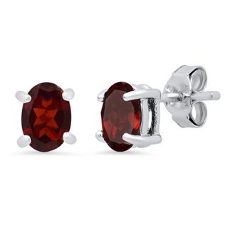 MAX + STONE Sterling Silver 5mm Gemstone Oval Stud Earrings with Push Backs