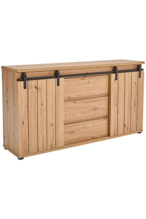 Landscape Sideboard, Schwarz, Eichefarben, Metall, Holzwerkstoff, 2 F&auml;cher, 3 Schubladen, 160x86x40 cm, Bsci, Kleinm&ouml;bel, Kommoden, Sideboards