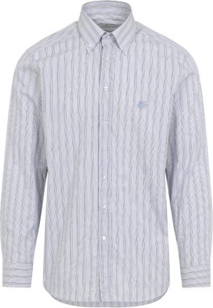 Etro Pale Blue Logo Striped Shirt