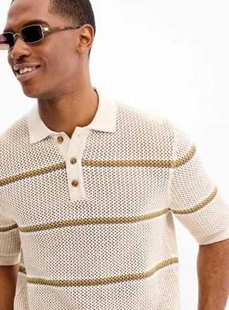 Only & Sons Mens Crochet knit striped Polo Shirt